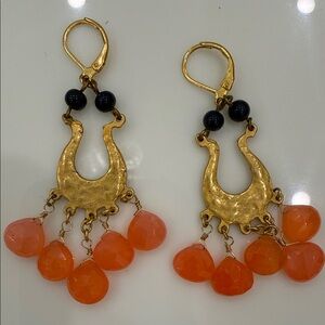 Elegant Gold and Coral Dangle Earrings